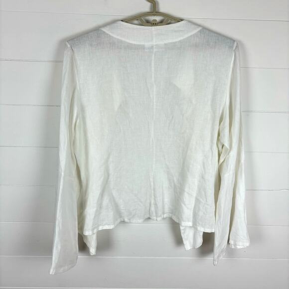 bryn Walker White Linen open jacket Flare Bell Sleeve minimalist coastal - Picture 2 of 8